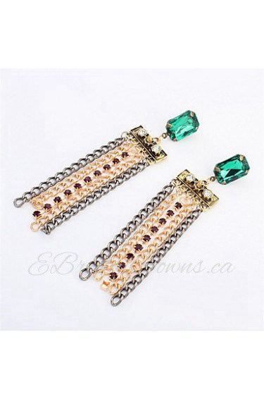 Retro Tassel Drop Earrings New Coming Charm Design Gold Color Big Rhinestone Long Drop Earrings