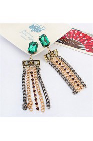 Retro Tassel Drop Earrings New Coming Charm Design Gold Color Big Rhinestone Long Drop Earrings