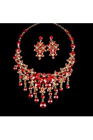 Red Alloy Wedding/Party Jewelry Set With Rhinestone