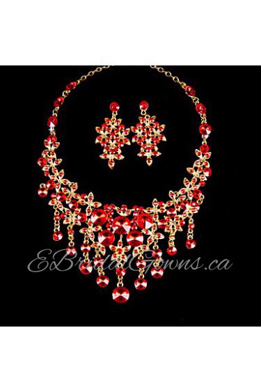 Red Alloy Wedding/Party Jewelry Set With Rhinestone