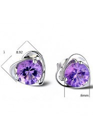 S925 Fine Silver Purple Crystal Heart Shape Stud Earrings