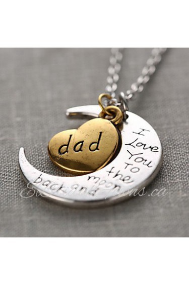 Fashion Word Dad I Love You To The Moon and Back Personalized Gift Moon Heart Necklace