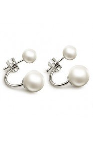 S925 Fine Silver White Pearl Ball Shape Stud Earrings (Width:8mm)