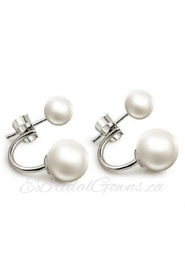 S925 Fine Silver White Pearl Ball Shape Stud Earrings (Width:8mm)