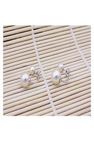 S925 Fine Silver White Pearl Ball Shape Stud Earrings (Width:8mm)