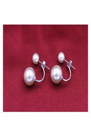 S925 Fine Silver White Pearl Ball Shape Stud Earrings (Width:8mm)