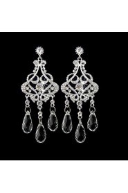 Vintage Women's Round Earrings Diamond Long Silver Earring For Wedding Bridal