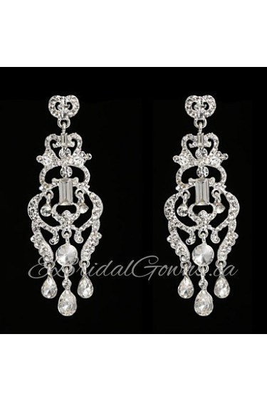 Vintage Women's Earrings Crystal Zircon Diamond Silver Earring For Wedding Bridal