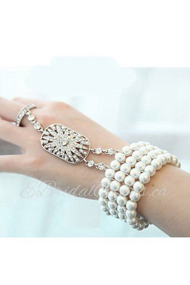 Pearl Rhineston Bracelet Wrist Corsage Ring for Party & Wedding (1 pc)