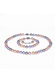 Single Strand AA+ Pearl Necklace, Bracelet & Earring Set (More Colors)