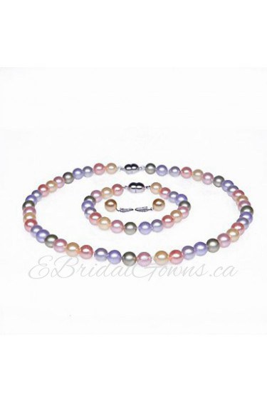 Single Strand AA+ Pearl Necklace, Bracelet & Earring Set (More Colors)