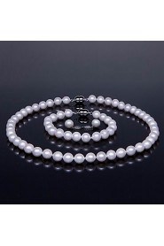 Single Strand AA+ Pearl Necklace, Bracelet & Earring Set (More Colors)