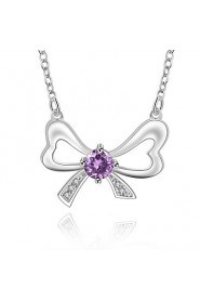 Cremation Jewelry 925 sterling silver Bow-knot with Colorful Zircon Pendant Necklace for Women