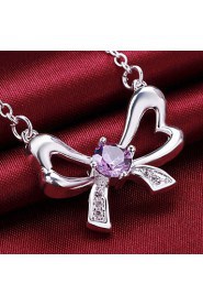 Cremation Jewelry 925 sterling silver Bow-knot with Colorful Zircon Pendant Necklace for Women