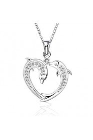 Cremation Jewelry 925 sterling silver Double Dolphin Heart Shape with Zircon Pendant Necklace for Women