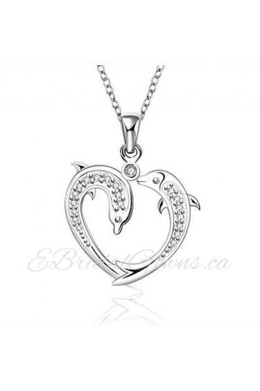 Cremation Jewelry 925 sterling silver Double Dolphin Heart Shape with Zircon Pendant Necklace for Women