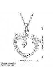 Cremation Jewelry 925 sterling silver Double Dolphin Heart Shape with Zircon Pendant Necklace for Women