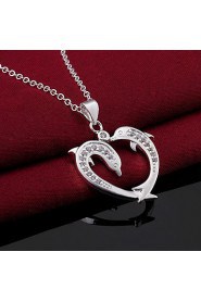 Cremation Jewelry 925 sterling silver Double Dolphin Heart Shape with Zircon Pendant Necklace for Women