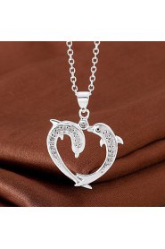 Cremation Jewelry 925 sterling silver Double Dolphin Heart Shape with Zircon Pendant Necklace for Women