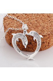 Cremation Jewelry 925 sterling silver Double Dolphin Heart Shape with Zircon Pendant Necklace for Women