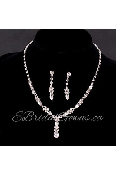 Women's Silver/Alloy Wedding/Party Jewelry Drop White Rhinestones/Crystal/Diamond For Bridal Earrings Necklace