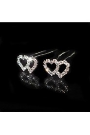 Two Pieces Alloy Heat Shape Wedding Bridal Hairpins With Rhinestones