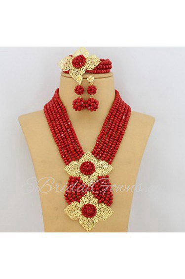 African Jewelry Sets 18K African Crystal Beads Jewelry Set for Wedding Statement Necklace Jewelry