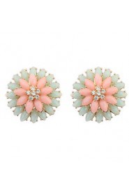 Fashion New Jewelry For Women Korean Style Pink And Light Green Double Rose Flower Rhinestone Stud Earrings