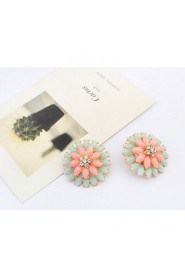 Fashion New Jewelry For Women Korean Style Pink And Light Green Double Rose Flower Rhinestone Stud Earrings