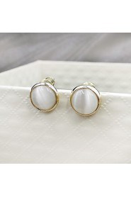 Simple Style Round Lotus Stone Lady Stud Earrings