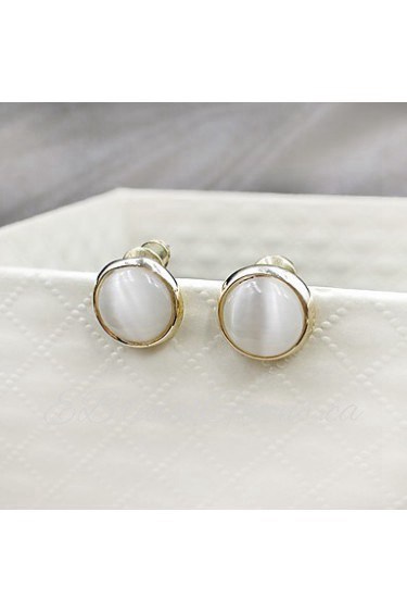 Simple Style Round Lotus Stone Lady Stud Earrings