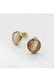 Simple Style Round Lotus Stone Lady Stud Earrings