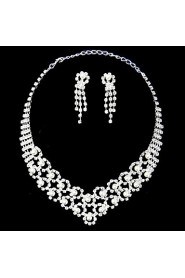 Silver Pearl Two Piece Gorgeous Piercing Design Ladies' Wedding Jewelry Set(45 cm)