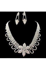 Wedding Bridal Bridesmaid Crystal Necklace Earrings Jewelry Set