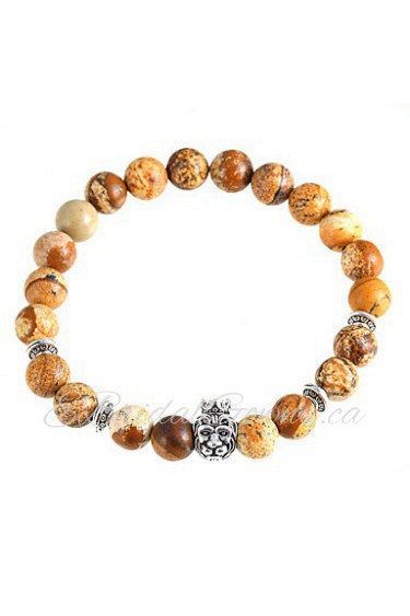 Women's Crown Lion Head Bracelet Natural Stone Beads Brown Bracelet