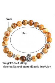 Women's Crown Lion Head Bracelet Natural Stone Beads Brown Bracelet