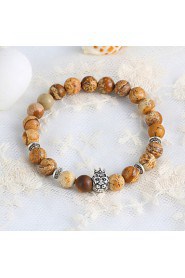 Women's Crown Lion Head Bracelet Natural Stone Beads Brown Bracelet