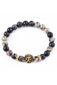 Unisex Persona Lionhead Beads Agate Blcak Turquoise Bracelet