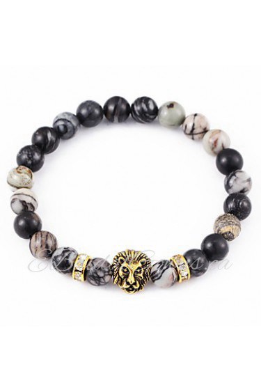 Unisex Persona Lionhead Beads Agate Blcak Turquoise Bracelet