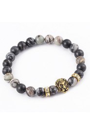 Unisex Persona Lionhead Beads Agate Blcak Turquoise Bracelet