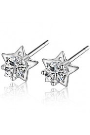 Trendy Real 925 Silver Full Rhinestone Star Earrings Round Zircon Ear Stud For Women Wedding Jewelry Christmas Gift