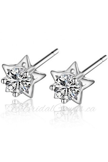 Trendy Real 925 Silver Full Rhinestone Star Earrings Round Zircon Ear Stud For Women Wedding Jewelry Christmas Gift