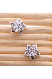 Trendy Real 925 Silver Full Rhinestone Star Earrings Round Zircon Ear Stud For Women Wedding Jewelry Christmas Gift