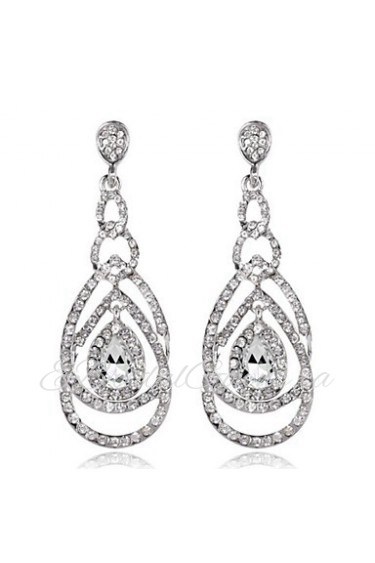 4 Color Available Drops Shape Cubic Zrconia Crystal Drop Earrings Jewelry for Lady(2.2*6.3cm)