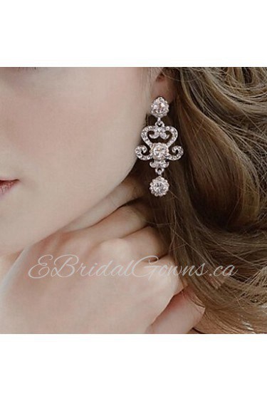 Vintage Party Wedding Princess Birde Crown Rhinestone Crystal Drop Silver Earring