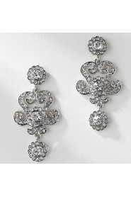 Vintage Party Wedding Princess Birde Crown Rhinestone Crystal Drop Silver Earring