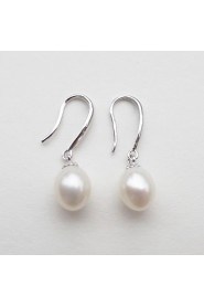 Charming 925 Sterling Silver Pearl Drop Earrings