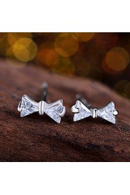 High Quality 925 Sterling Silver Bowknot Stud Earrings Round Rhinestone Zircon For Vintage Women Fashion Crystal Jewelry