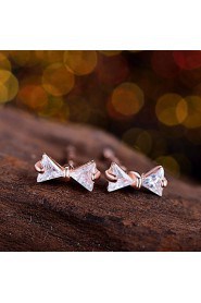 High Quality 925 Sterling Silver Bowknot Stud Earrings Round Rhinestone Zircon For Vintage Women Fashion Crystal Jewelry