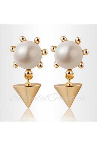 Pyramidal Geometry Pearl Earring High-grade Metal Jewelry